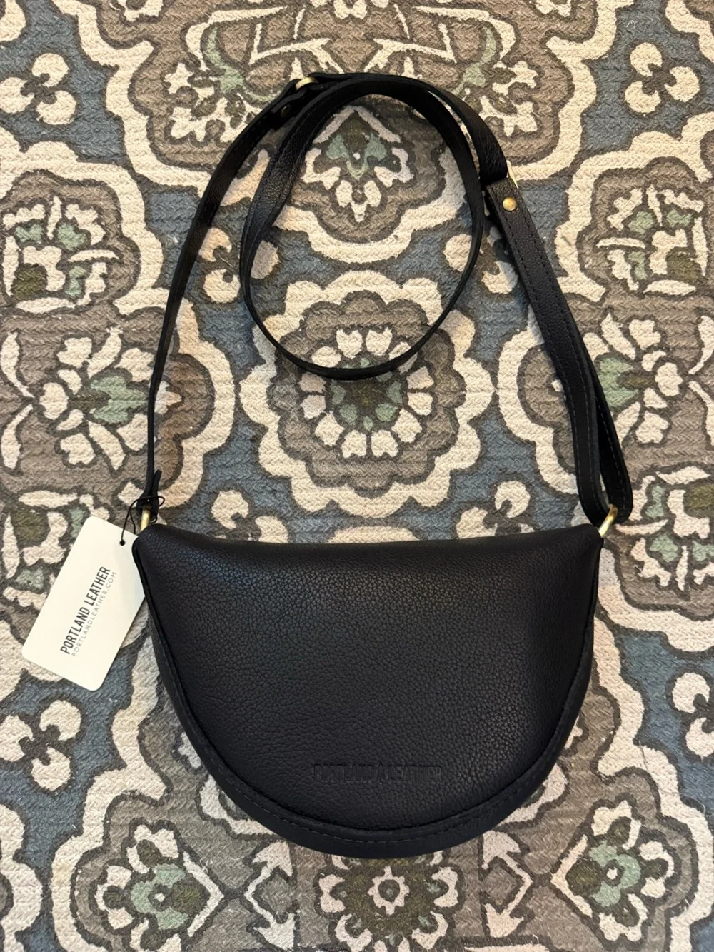 Portland Leather Small Koala Black Leather Sling Crossbody Bag NWT